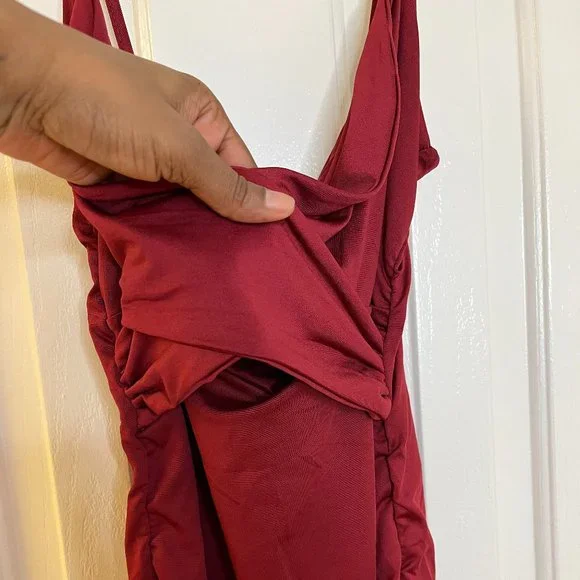 NWOT Women Ruched Tight Dress Sexy Spaghetti Strap V-Neck Midi Dress - Picture 7 of 9